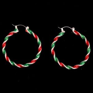 Candy cane twist silver and glitter hoop earrings